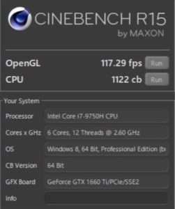 GALLERIA GCR1660TGF-QC,ドスパラ,ゲーム,CINEBENCH