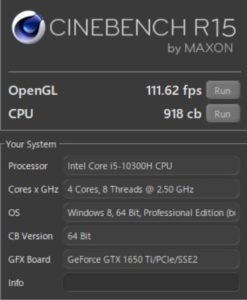 GALLERIA GCL1650TGF,Core i5-10300H,CINEBENCH,,