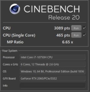 R20,Core i7-10750H,RTX2060,ベンチ,