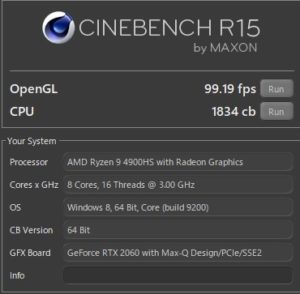 ROG ZEPHYRUS G14,Ryzen 9 4900HS,R15,RTX2060MQ,性能,ベンチ