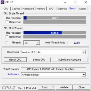 ROG ZEPHYRUS G14,Ryzen 9 4900HS,CPUZ,性能,ベンチ