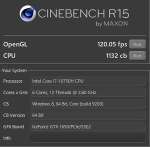 DAIV 5P,Core i7-10750H,性能,ベンチ,R15,GTX1650