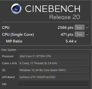 DAIV 5P,Core i7-10750H,性能,ベンチ,R20