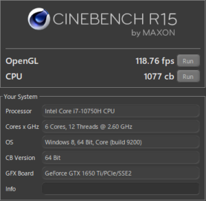 DAIV 5P,Core i7-10750H,性能,ベンチ,R15,GTX1650Ti