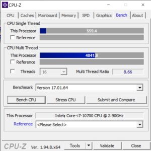 GALLERIA XA7C-R38,Core i7-10700,性能,ベンチ,CPUZ