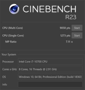 GALLERIA XA7C-R38,Core i7-10700,性能,ベンチ,R23