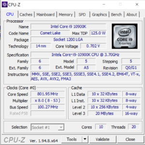 raytrek ZF,ドスパラ,CPUZ,Core i9-10900K,,性能