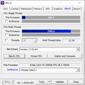 raytrek ZF,ドスパラ,CPUZ,Core i9-10900K,,性能