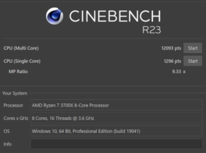 ドスパラ,GALLERIA XA7R-R36,CPUZ,Ryzen 7 3700X,ベンチマーク,R23,