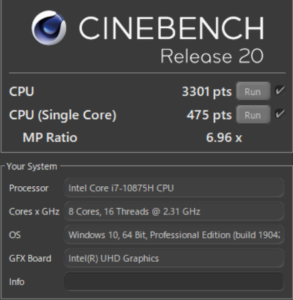 コメント 2ドスパラ,raytrek R5,Core i7-10875H,R20