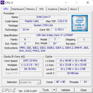 G-Tune XP-Z,性能,レビュー,感想,ブログ,比較,Core i7-13700KF,CPUZ