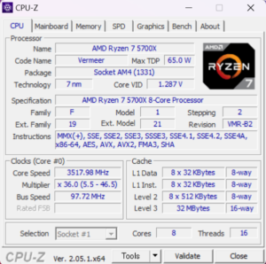 NEXTGEAR JG-A7G60,レビュー,感想,口コミ,評価,ブログ,マウスコンピューター,RTX4060,ゲーム,フレームレート,Ryzen 7 5700X,CPUZ