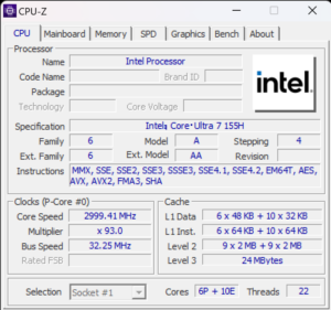 マウスコンピューター,mouse.DAIV S4-I7G60SR-C,S4,レビュー,ブログ,評価,感想,口コミ,比較,おすすめ,Core Ultra 7 155H,CPUZ